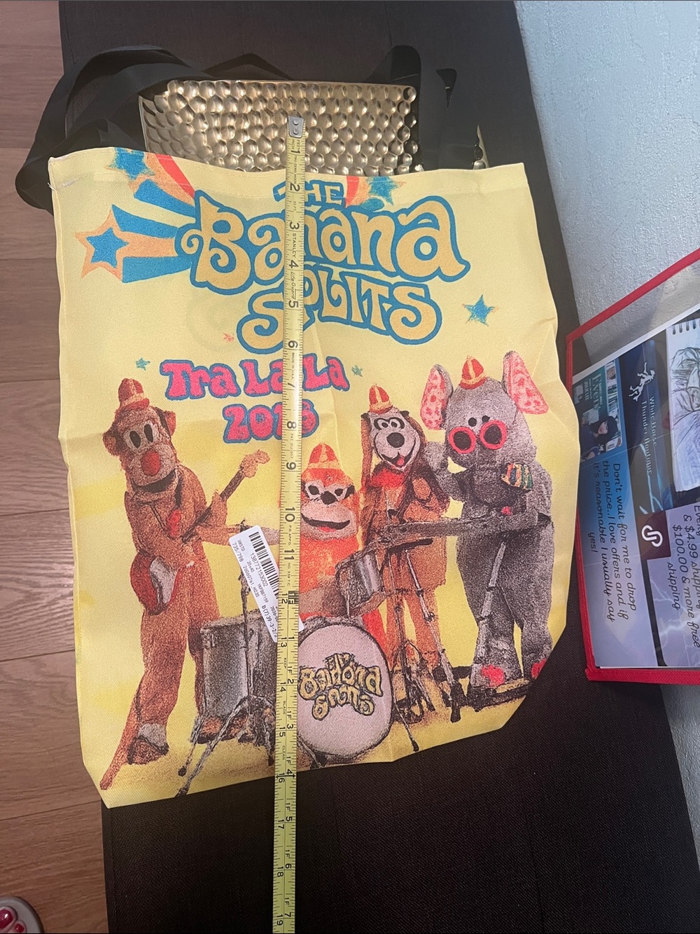 #2408*The Banana Splits Yellow Graphic Tote Bag with Coin Pouch - Picture 4 of 17